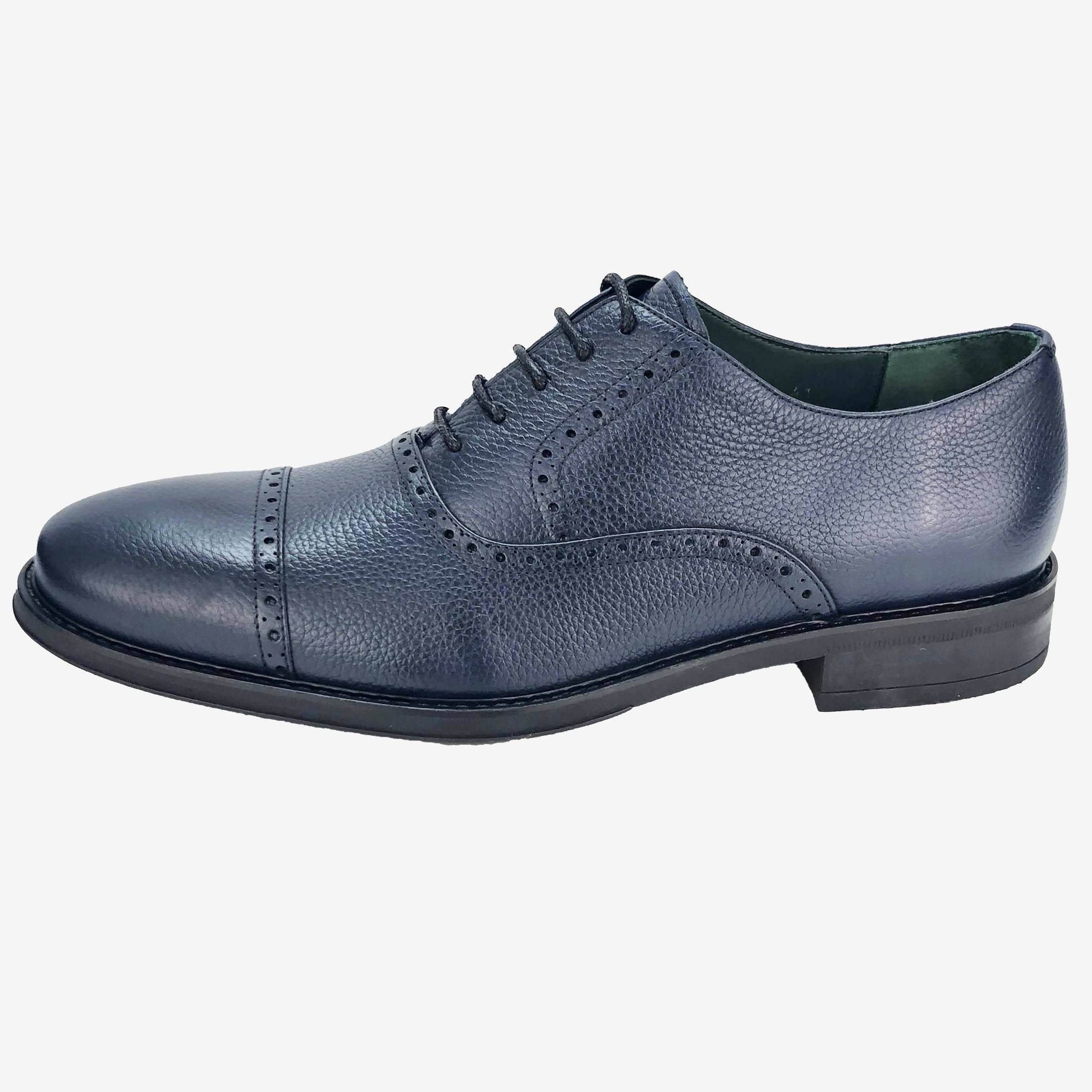 CH01-019  - Chaussure Cuir Grainé bleu - deluxe-maroc