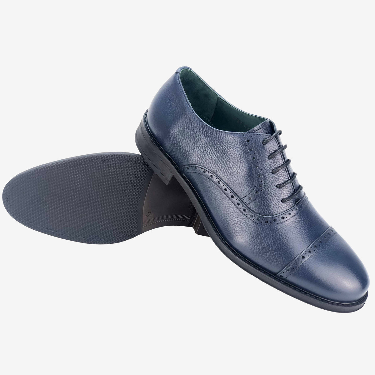 CH01-019  - Chaussure Cuir Grainé bleu - deluxe-maroc